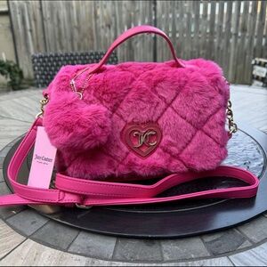 Juicy Couture Hot Pink Lets Get Cozy Furry Crossbody